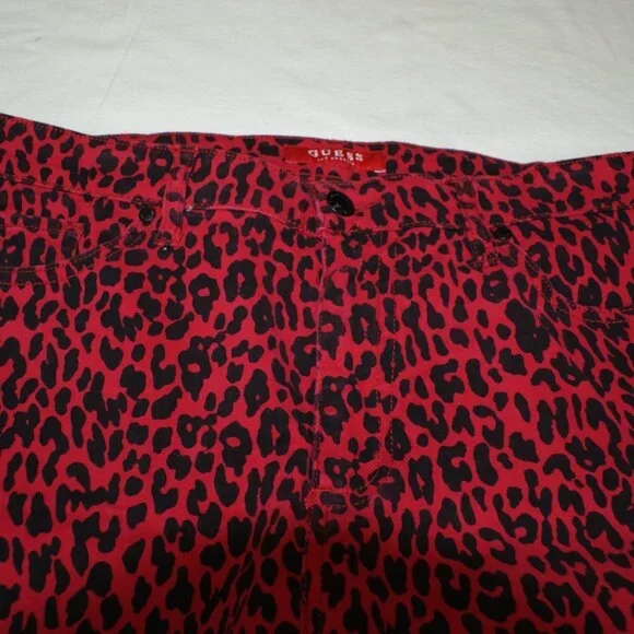 Flattering Red Leopard Jeans Size 14 Stretchy Comfy - Picture 3 of 16